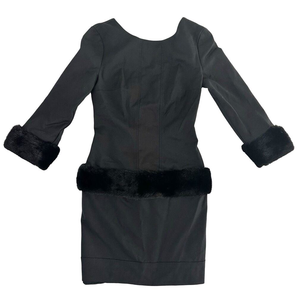 FLAVIO CASTELLANI Black Low Back Fur Trim Cocktail Dress US 8/ 44 Italy